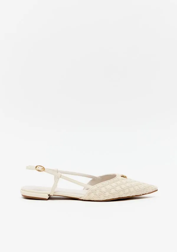Sapatilha Slingback Crochê Com Enfeite Branco 35