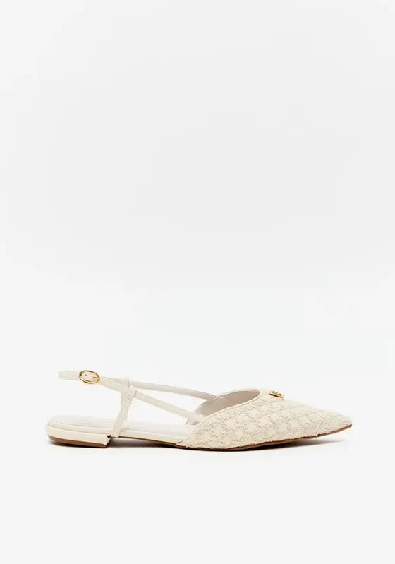 Sapatilha Slingback Crochê Com Enfeite Branco 35