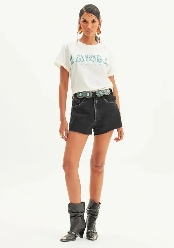 Short Jeans Relaxed High Preto 32