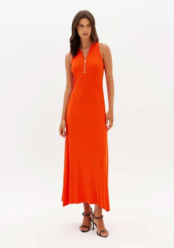 Vestido Canelado Super Midi Com Zíper P