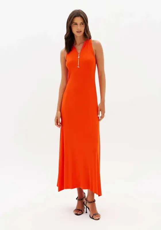 Vestido Canelado Super Midi Com Zíper P