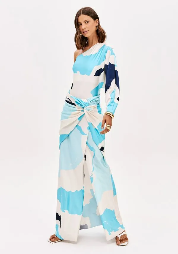Saia Pareô Estampada Azul M
