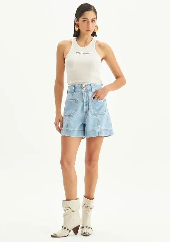 Bermuda Jeans Evasê Super High Azul 34