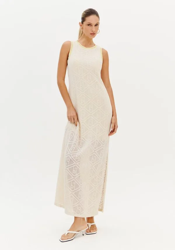 Vestido Super Midi Com Fenda Bege PP