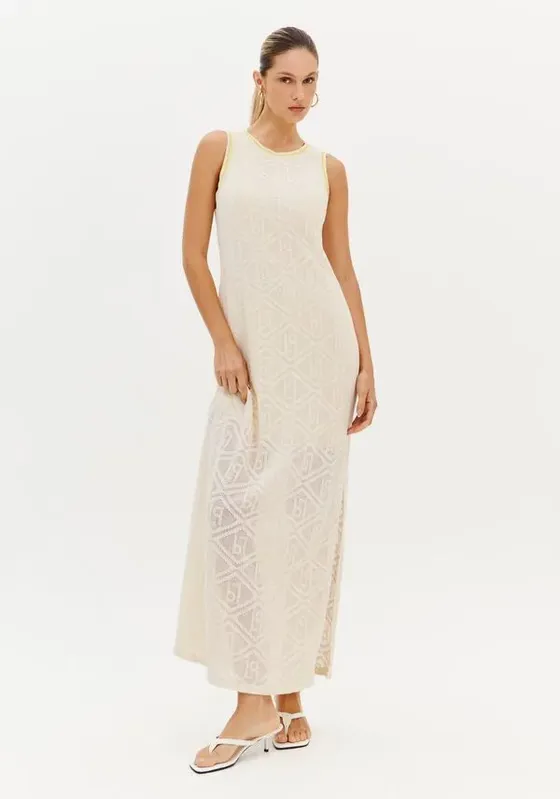 Vestido Super Midi Com Fenda Bege PP