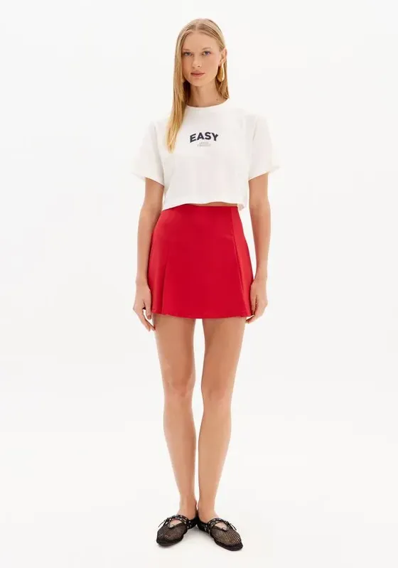 Short Saia Com Cintura Alta E Zíper Posterior Vermelho P