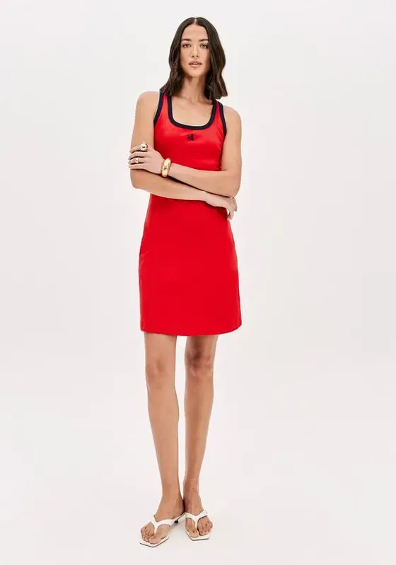 Vestido Curto Sem Mangas Com Bordado Vermelho GG