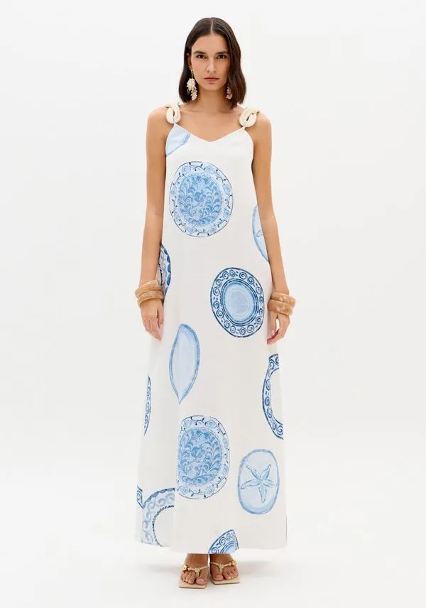 Vestido Longo Estampado Decote V Branco GG
