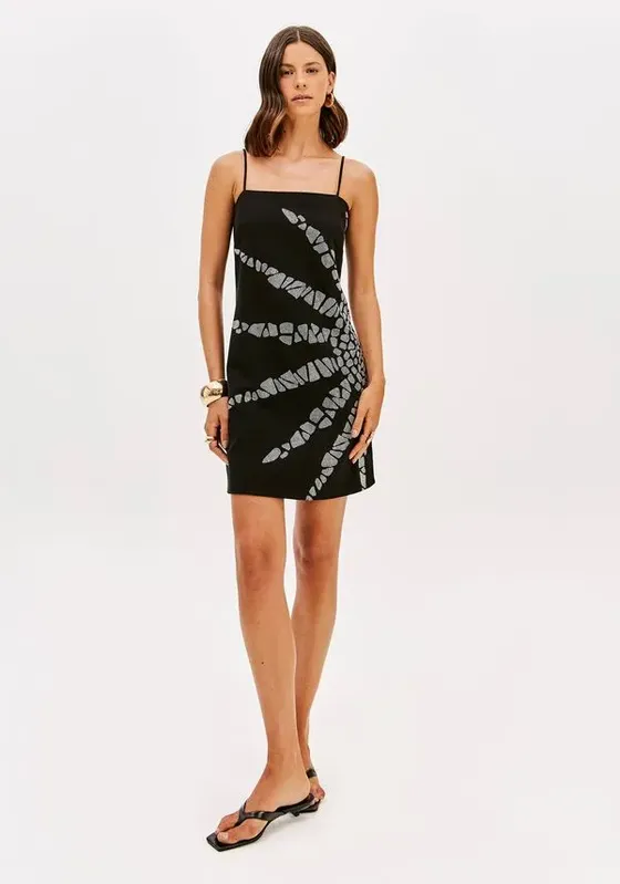 Vestido Curto De Alças Com Brilhos Preto G