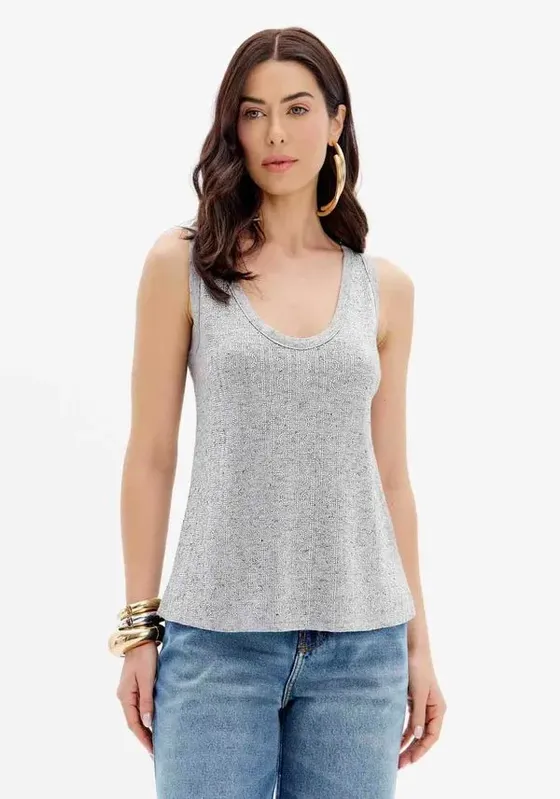 Blusa Regata Tricot Com Aplicação Cinza M