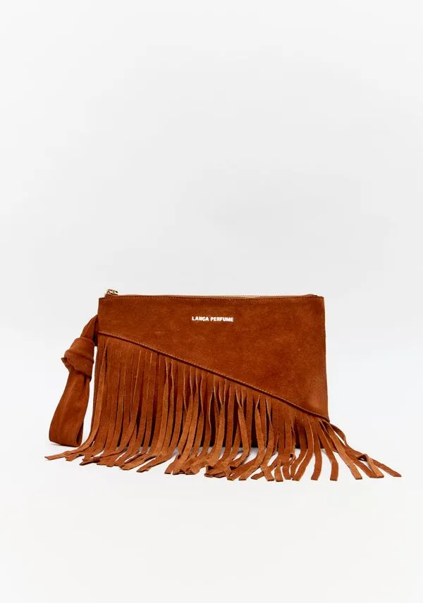 Bolsa Clutch Couro Com Franjas Marrom U