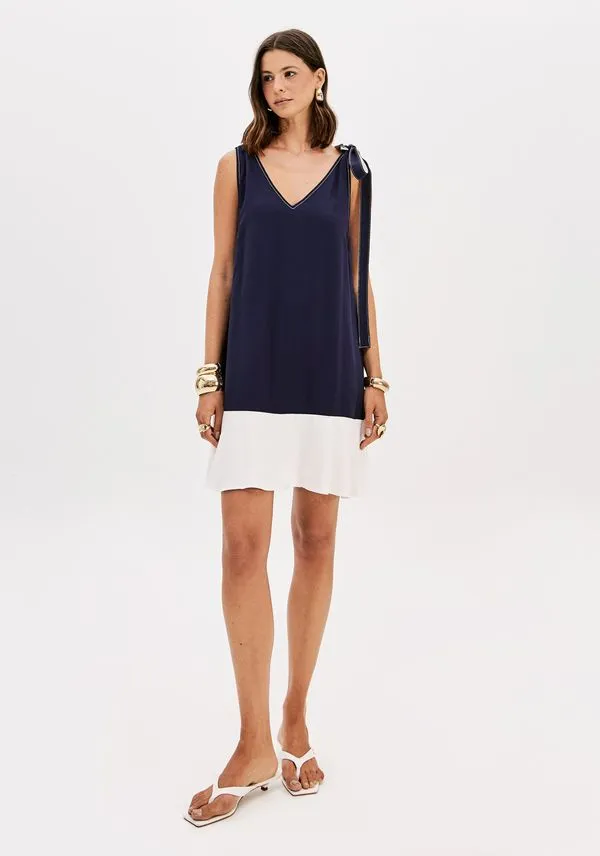 Vestido Curto Com Decote V E Amarrações Azul M