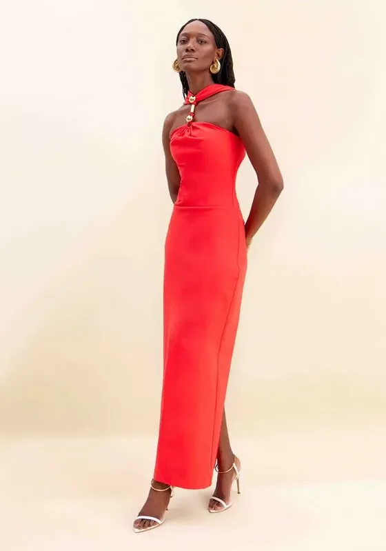 Saia Super Midi Cintura Alta Vermelho PP