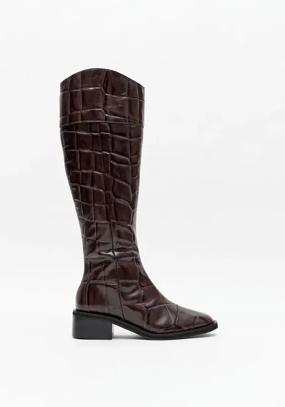 Bota Montaria Couro Croco Marrom 37