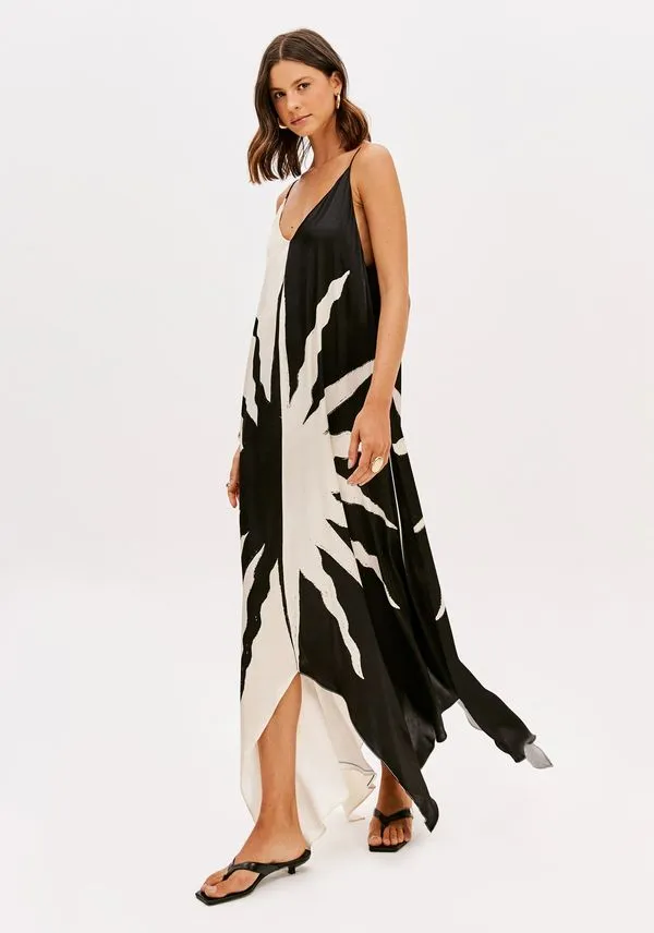 Vestido Super Midi De Alças Com Decote V Bege M