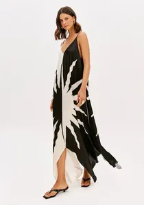 Vestido Super Midi De Alças Com Decote V Bege M