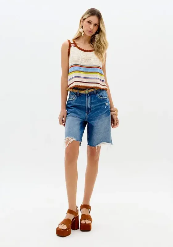 Bermuda Jeans Comfort Cintura Alta Azul 34