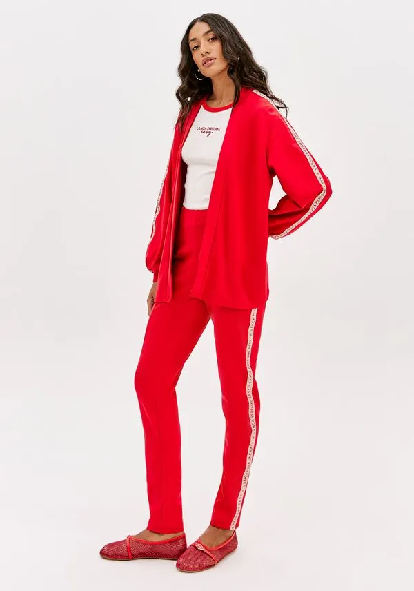 Calça Carrot Cintura Alta Com Gorgurão Vermelho GG