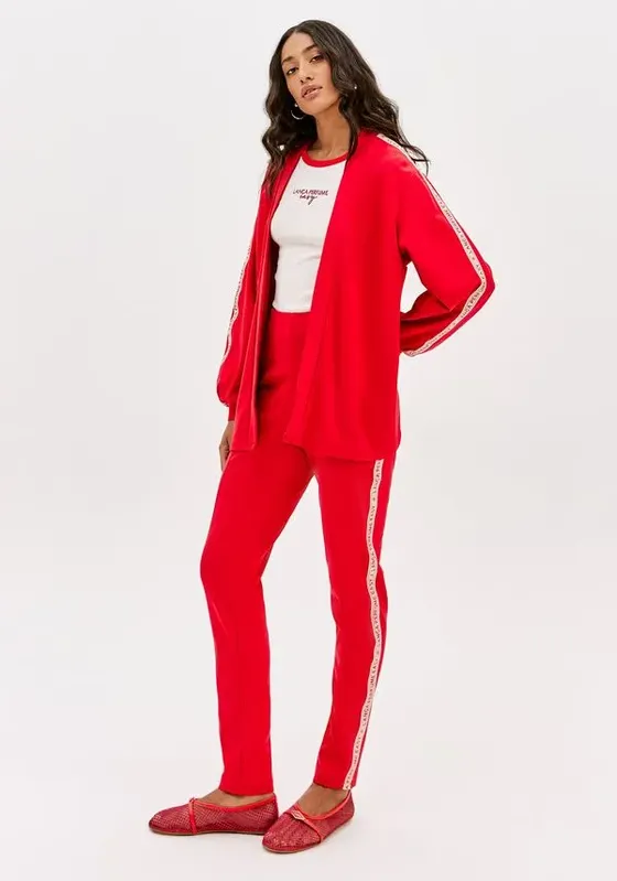 Calça Carrot Cintura Alta Com Gorgurão Vermelho GG