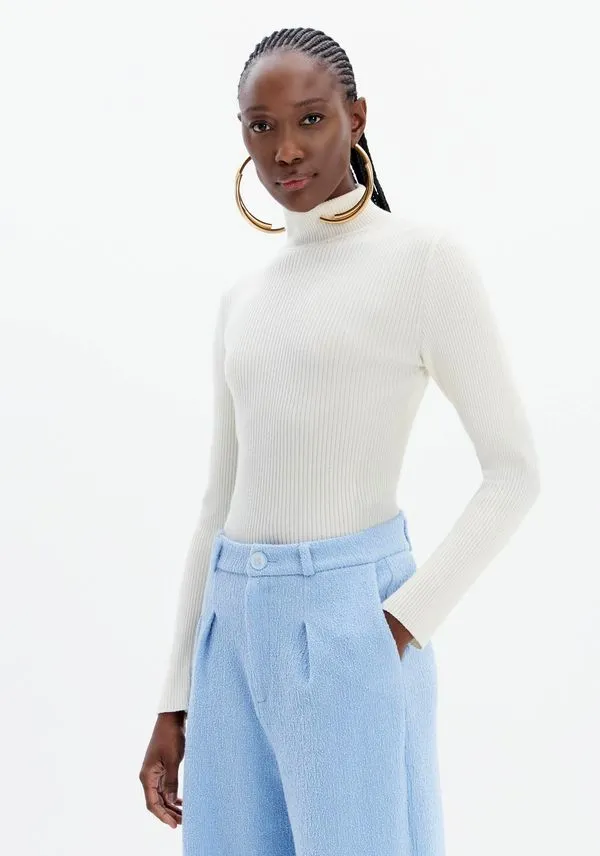 Blusa Tricot Básica Manga Longa Com Gola Branco G