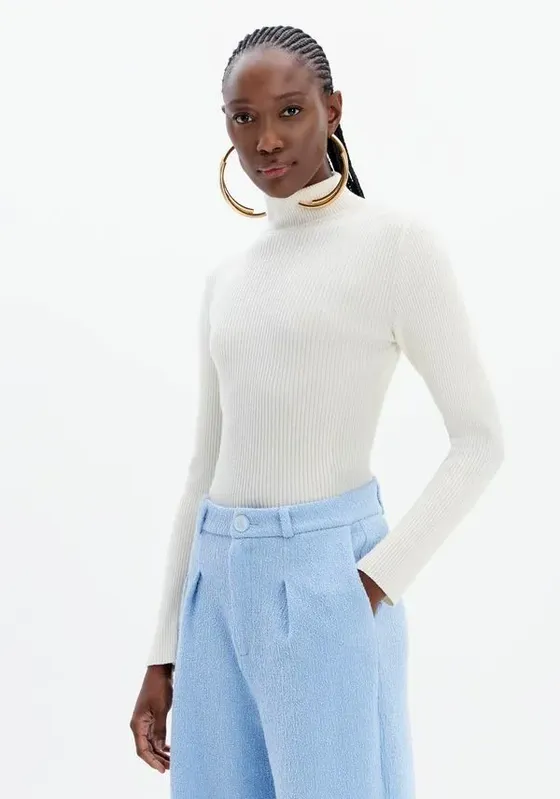 Blusa Tricot Básica Manga Longa Com Gola Branco G