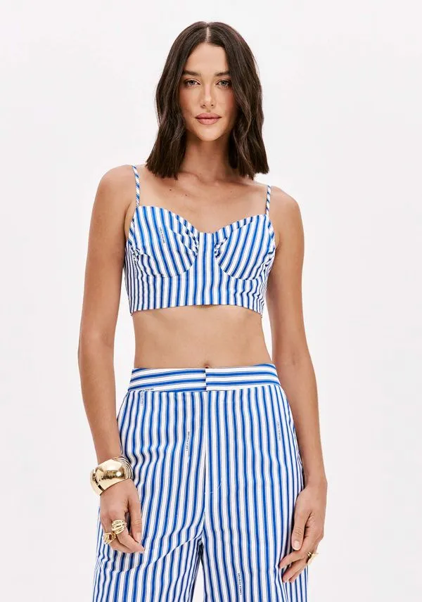 Top Cropped De Alças Finas Azul P