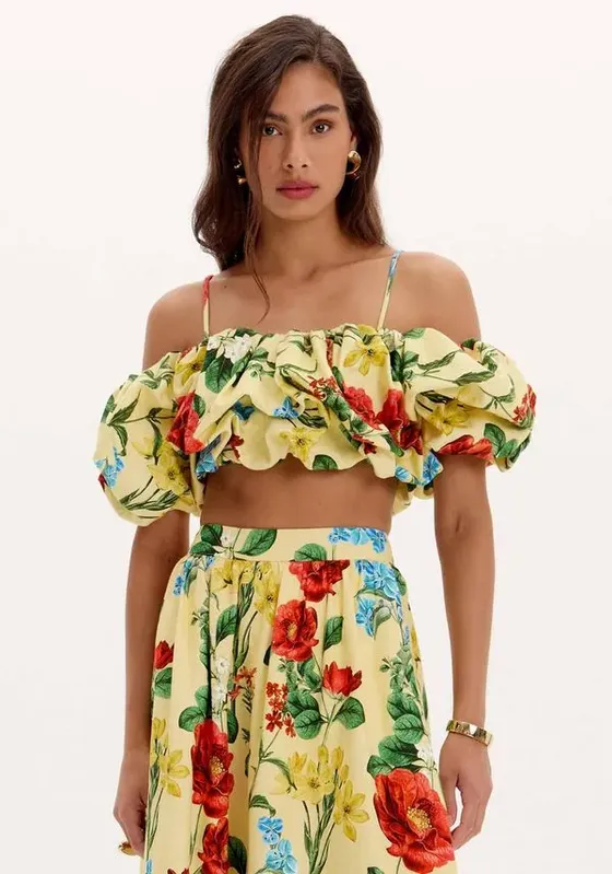 Top Ombro A Ombro Estampado Amarelo GG