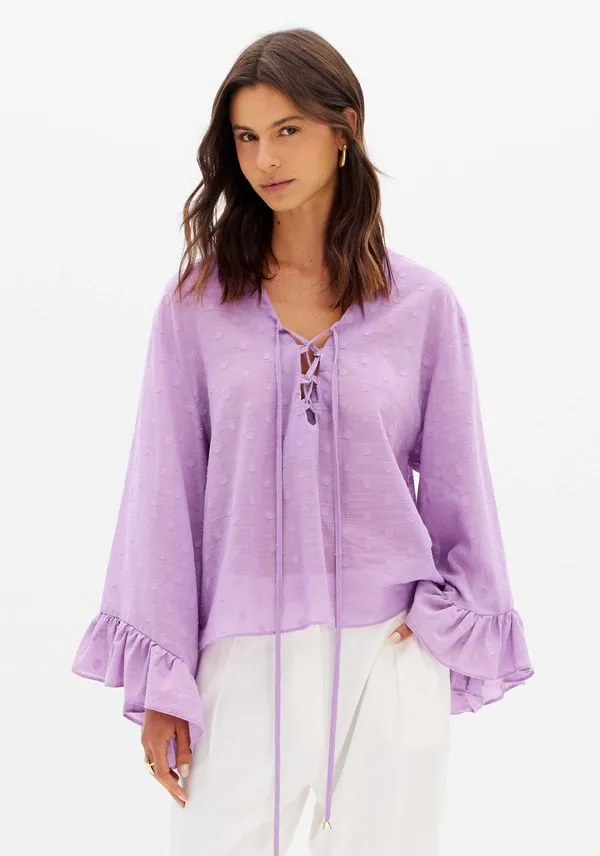 Blusa Bata Mullet Mangas Longas Lilás PP