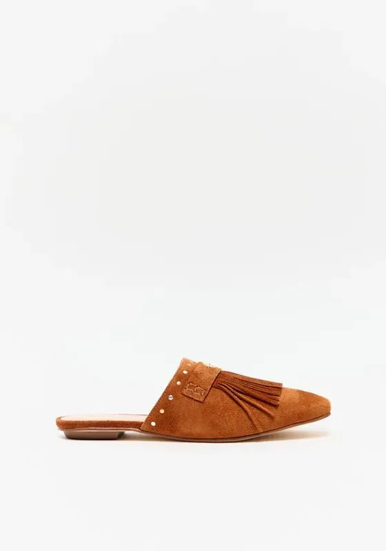 Mocassim Mule Couro Com Franjas Marrom 35