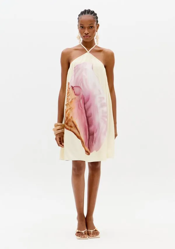 Vestido Curto Estampado Frente Única Bege M