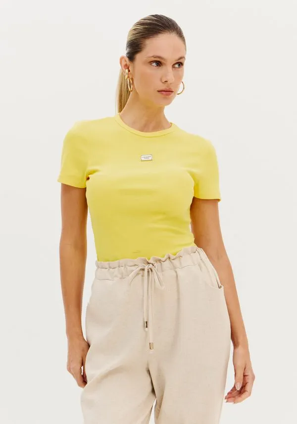 Kit Com 2 Blusas Caneladas De Manga Curta Amarelo M