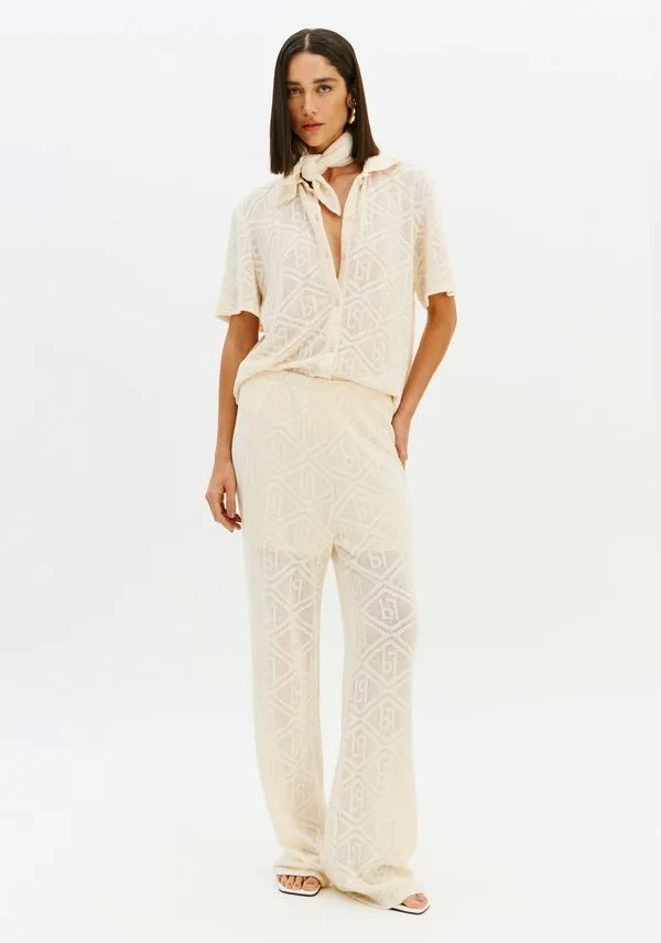 Calça Wide Leg Com Cintura Alta Bege G