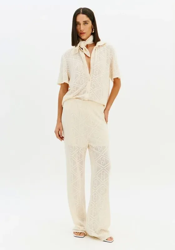 Calça Wide Leg Com Cintura Alta Bege G