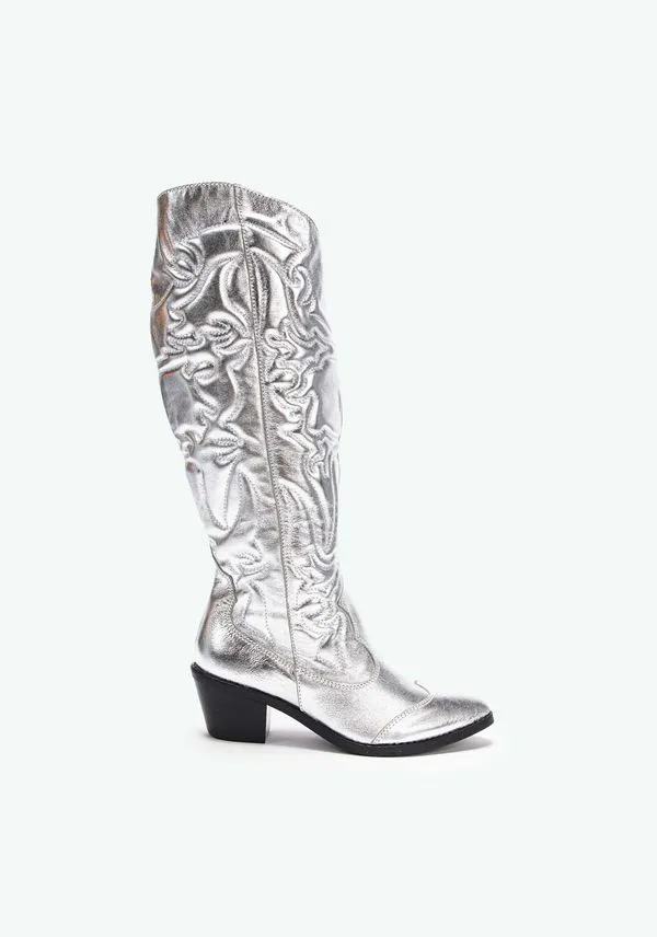 Bota Couro Cano Longo Western Cinza 35