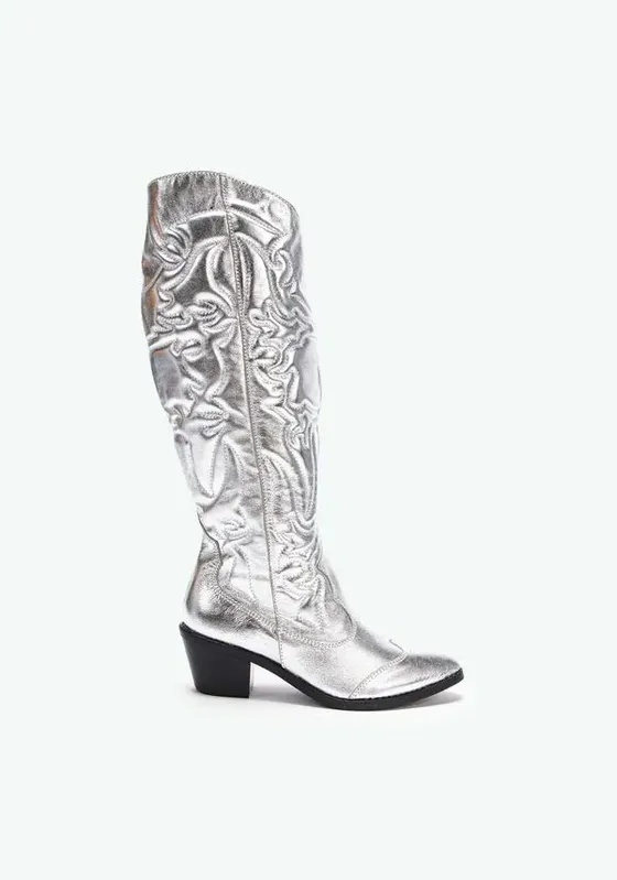 Bota Couro Cano Longo Western Cinza 35