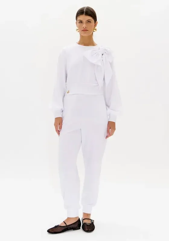 Calça Jogging Cintura Alta Com Bolsos Branco P