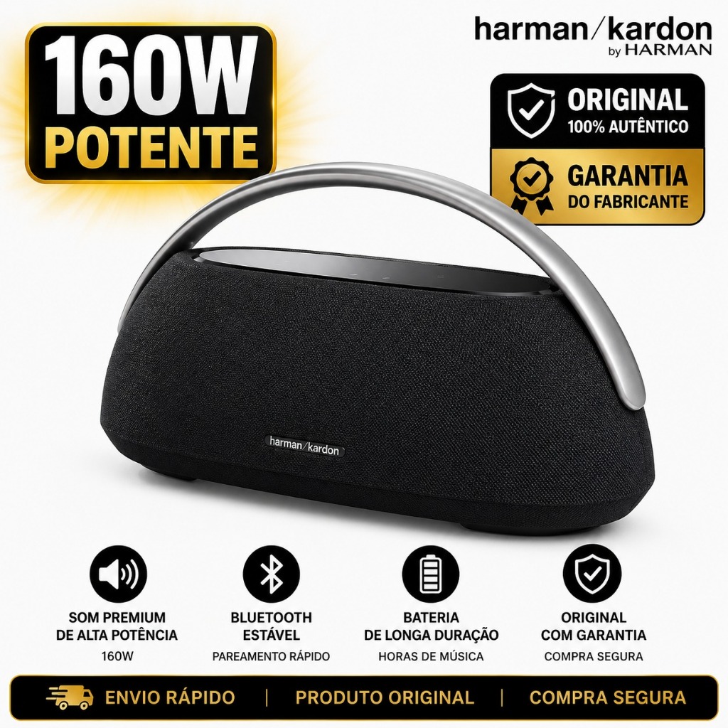 Caixa de Som Bluetooth Harman Kardon Go + Play 3 160W Portátil Premium Grave Potente Original com Garantia