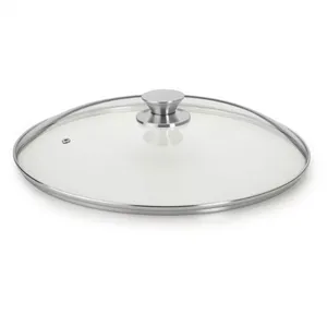 Tampa de Vidro Multiflon com Pomel Inox 34cm de Diâmetro Transparente