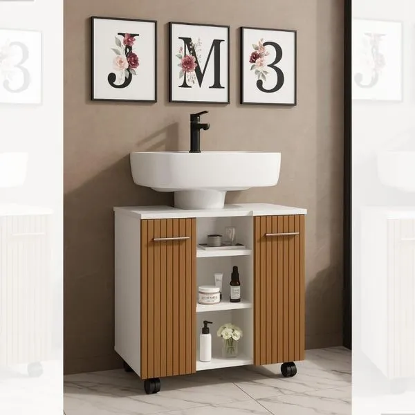 Gabinete Premium Movelove Organizador Retrô Para Banheiro Branco Ripado Branco Ripado