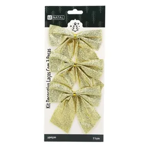 Kit Laço de Natal Le Dourado Liso 3 Unidades 11cm