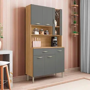 Cozinha Compacta Kits Paraná Golden com 6 Portas, 1 Gaveta e 1 Prateleira Freijó/Gris