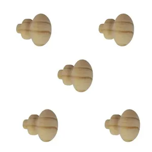 Kit 5 Puxadores de Madeira Redondos Para Móveis Gavetas Armários Modelo Roma Tipo Tapa Furo