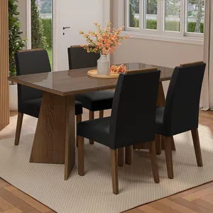Conjunto Sala De Jantar Tampo De Vidro 4 Cadeiras Rustic/oxford Braga Madesa