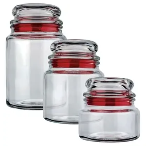 Conjunto de Potes Multiuso em Vidro e PVC 3 Peças Euro Home Vermelho com Transparente