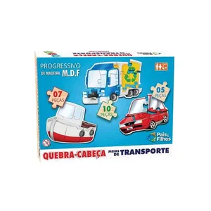 Quebra-Cabeça Meios de Transportes em Madeira Pais e Filhos com 5/7/10 Peças Progressivo