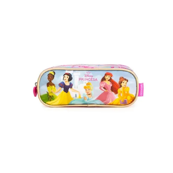Estojo Escolar Feminino Médio Princesas 3 Compartimentos Rosa U / Rosa