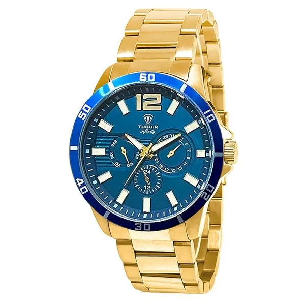 Relógio Tuguir Masculino Ref:6116c Tgi37039 Multifunção Aço Dourado