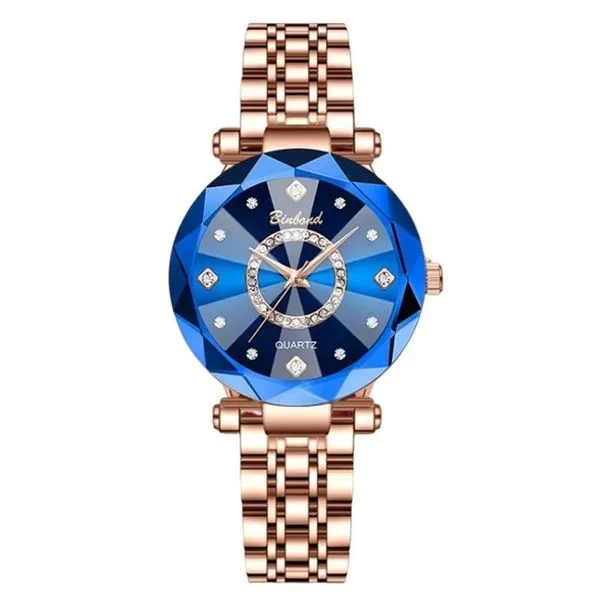 Relógio Feminino Luxo Ouro Rosé Binbond Diamante