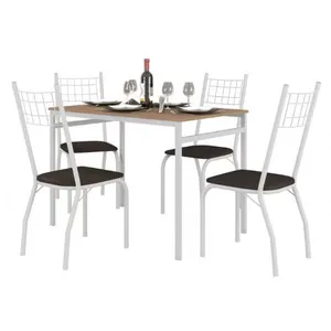 Mesa de Jantar Retangular Fabone Sintra com 4 Cadeiras Estofadas Branco