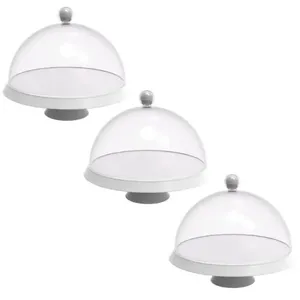 Kit 3 Boleiras Pratos para Bolo com Pé e Tampa 30cm Branco Plástico Crippa